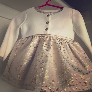 Cat & Jack Rose Gold Dress w/sweater and shoes